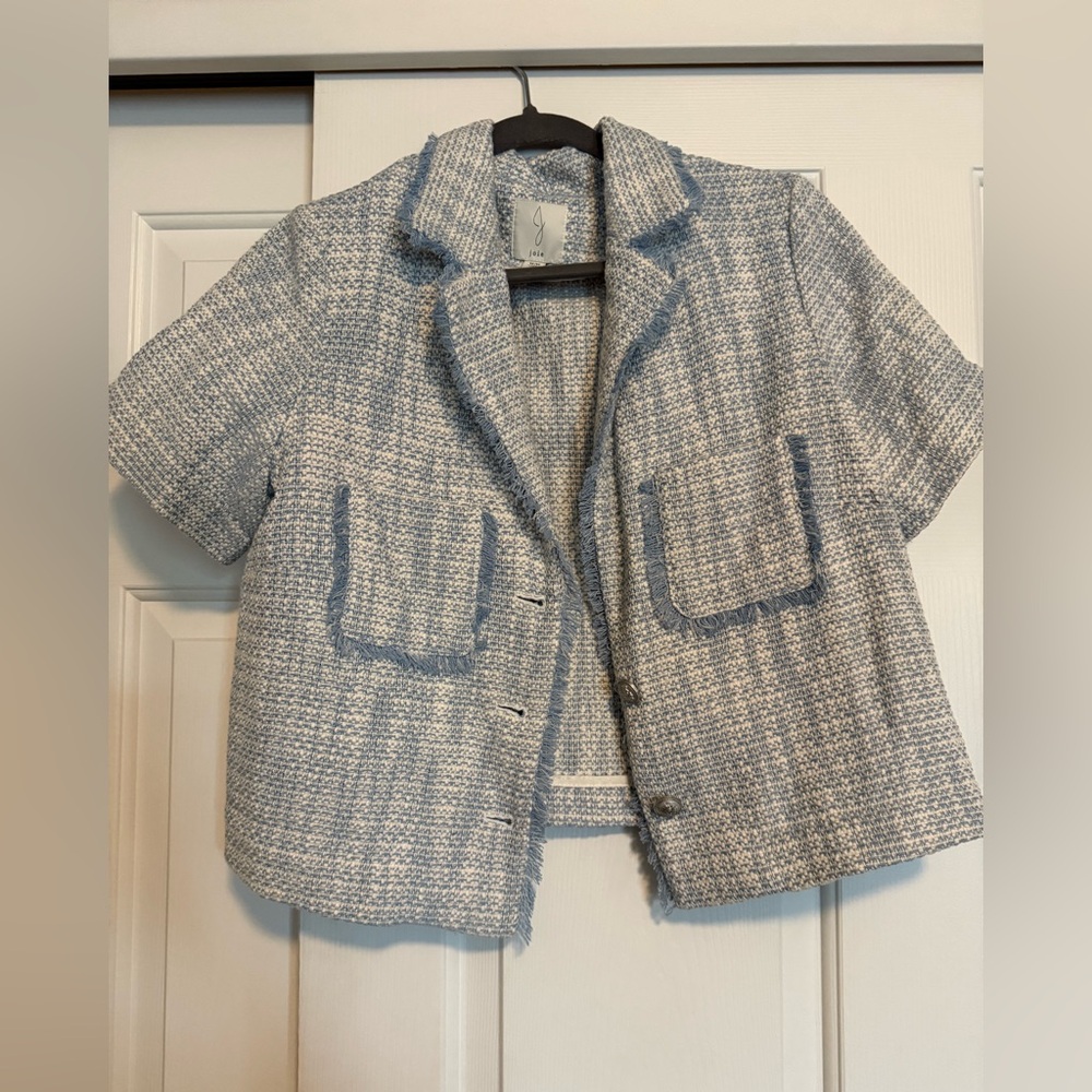 Joie Light Blue Tweed Short Sleeve Blazer